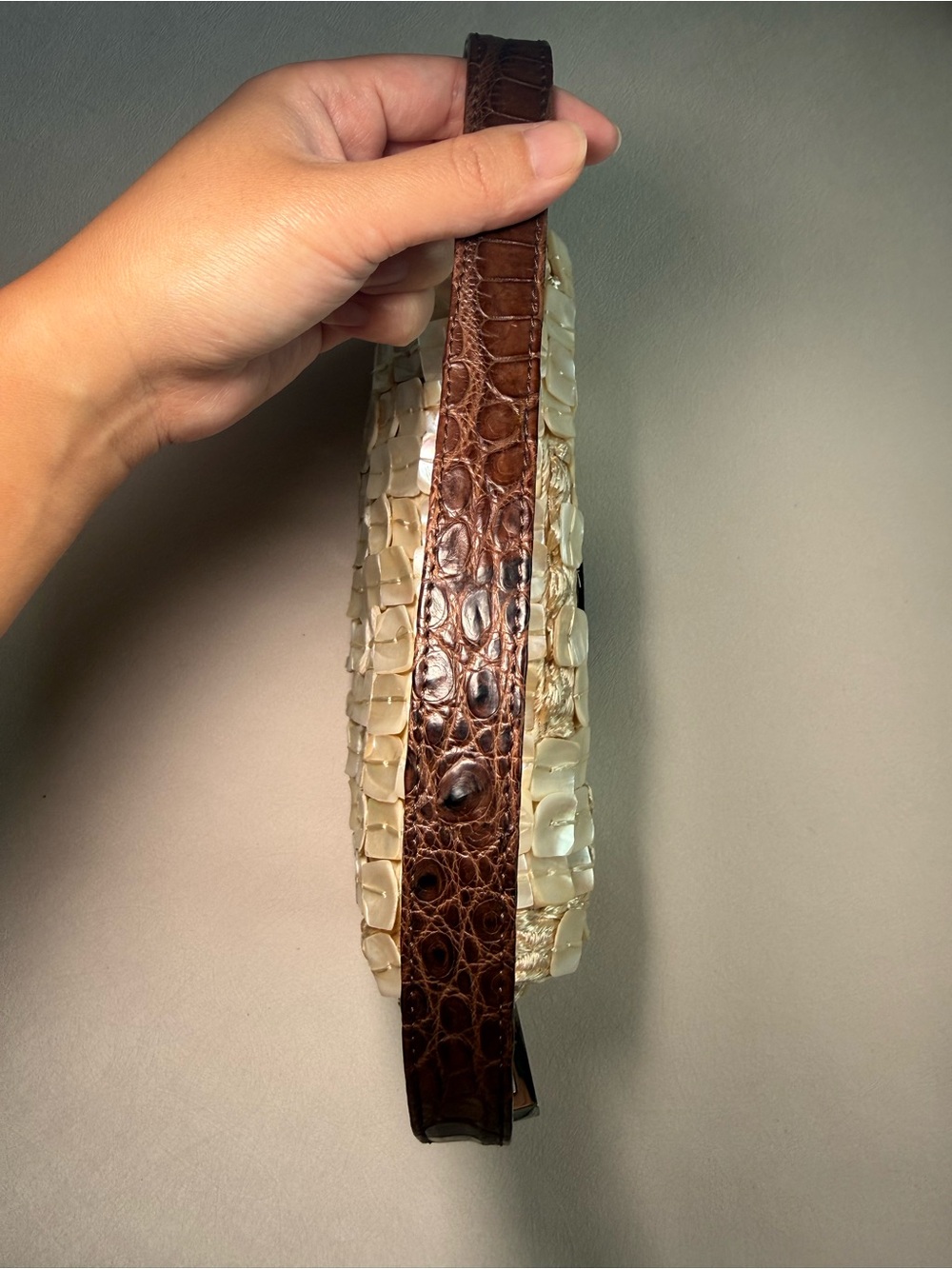 Vintage Fendi Mother of Pearl Baguette Bag w Crocodile Trim - Picture 8 of 11